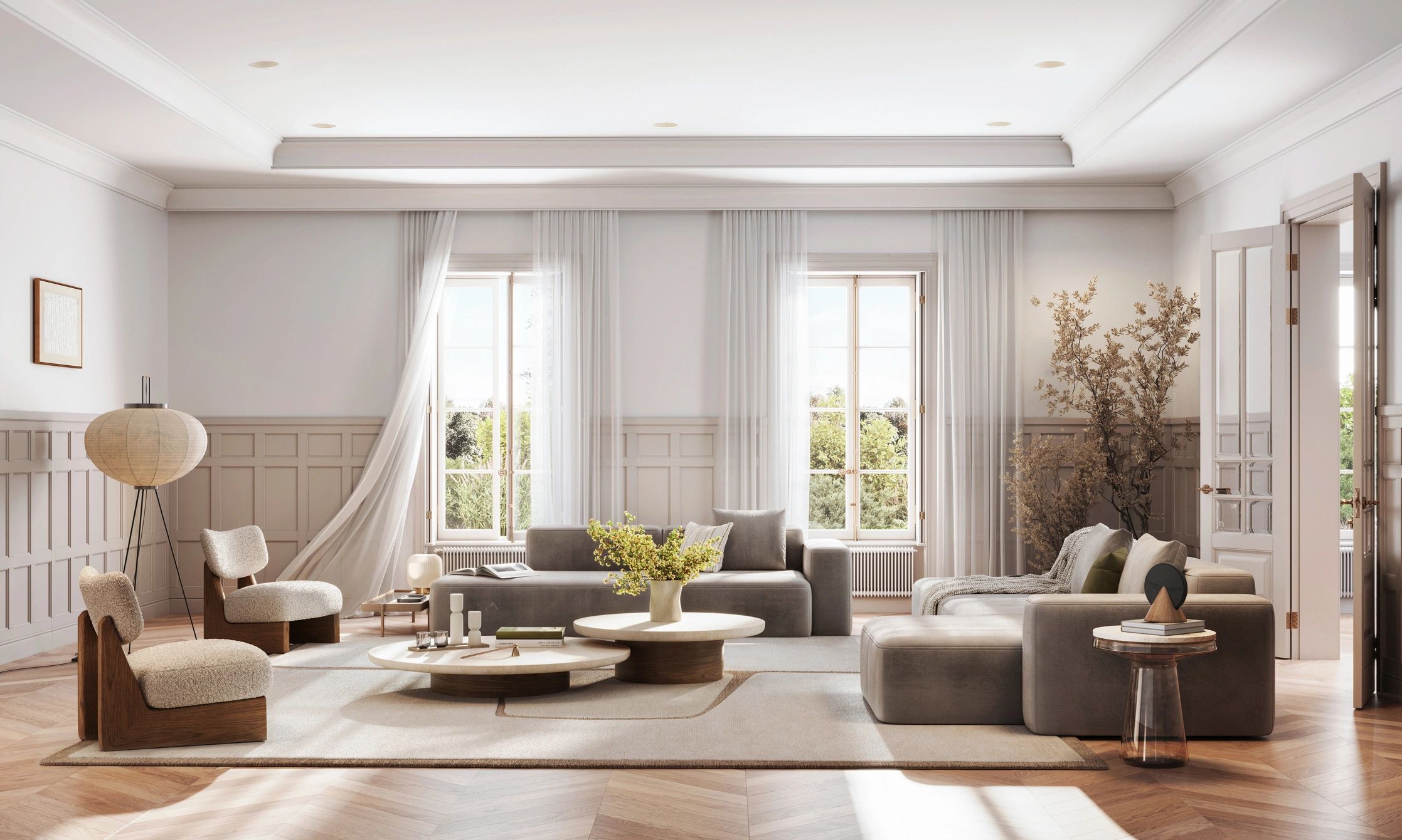 modern living room with curtains and sofa